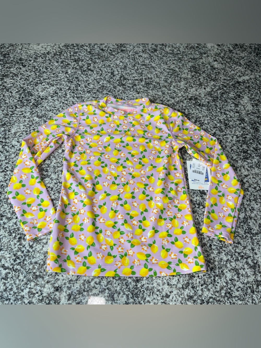Crewcuts by J.Crew Girls 6-7 Rash Guard Swimsuit Top Long Sleeve Lemon Print